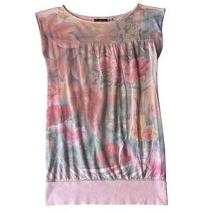 VTG Realitee Pink Fairycore Crinkle Paint 90's Whimsi Stretch T-Shirt M Womens